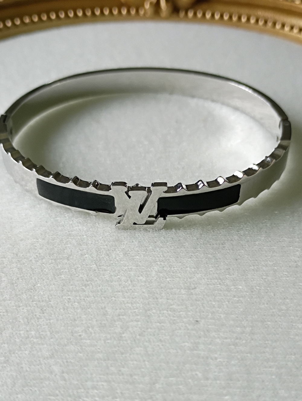 New Silver and Black Signature Logo Bangle